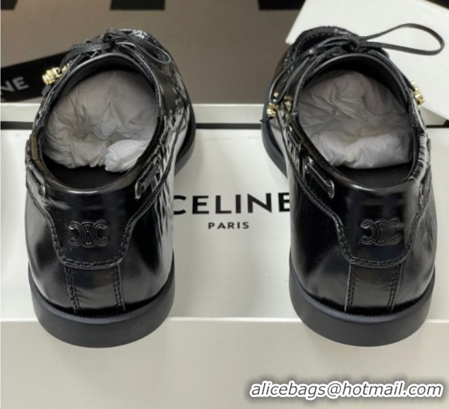 Most Popular Celine Bateau Lace-up Loafers in Calfskin Black 50826063