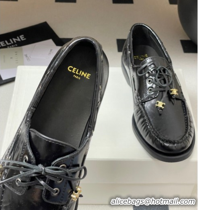 Most Popular Celine Bateau Lace-up Loafers in Calfskin Black 50826063