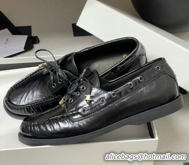 Most Popular Celine Bateau Lace-up Loafers in Calfskin Black 50826063