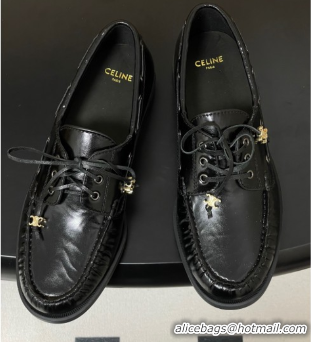 Most Popular Celine Bateau Lace-up Loafers in Calfskin Black 50826063