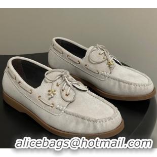 Purchase Celine Bateau Lace-up Loafers in Suede Light Grey 0826065