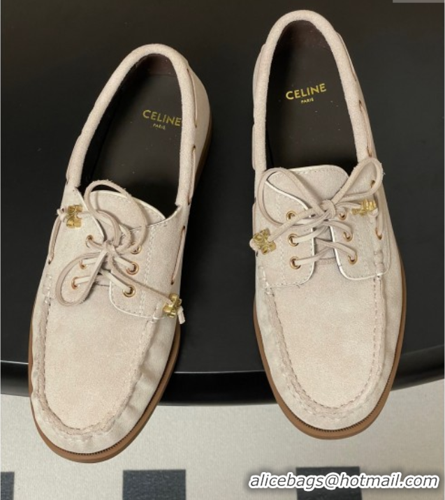 Purchase Celine Bateau Lace-up Loafers in Suede Light Grey 0826065