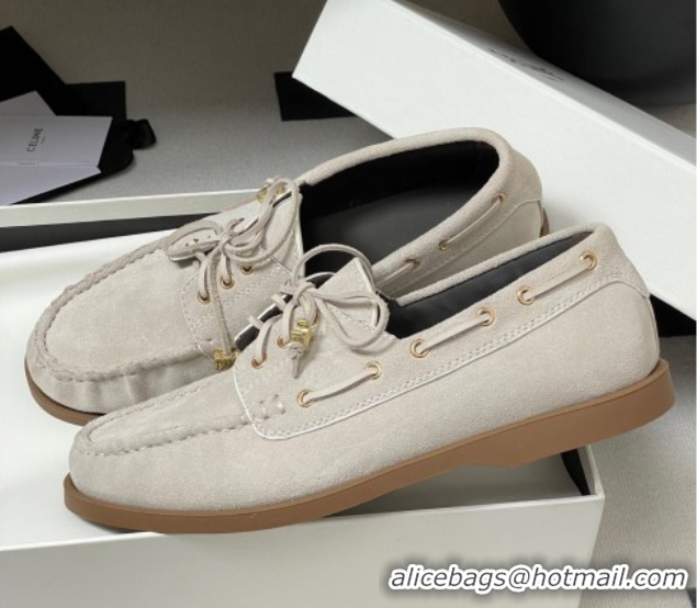 Purchase Celine Bateau Lace-up Loafers in Suede Light Grey 0826065