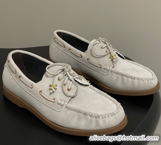 Purchase Celine Bateau Lace-up Loafers in Suede Light Grey 0826065