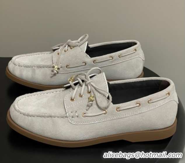 Purchase Celine Bateau Lace-up Loafers in Suede Light Grey 0826065