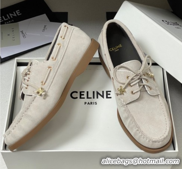 Purchase Celine Bateau Lace-up Loafers in Suede Light Grey 0826065