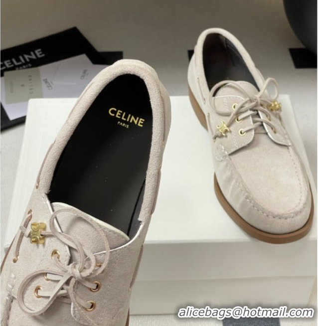 Purchase Celine Bateau Lace-up Loafers in Suede Light Grey 0826065