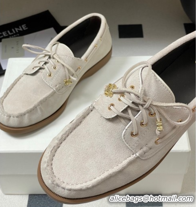 Purchase Celine Bateau Lace-up Loafers in Suede Light Grey 0826065