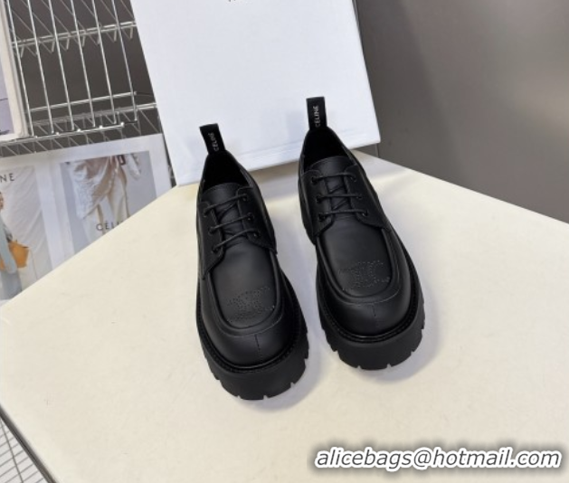 Classic Hot Celine Triomphe Derbies Shoes 5cm in Calfskin Leather Black 0826068
