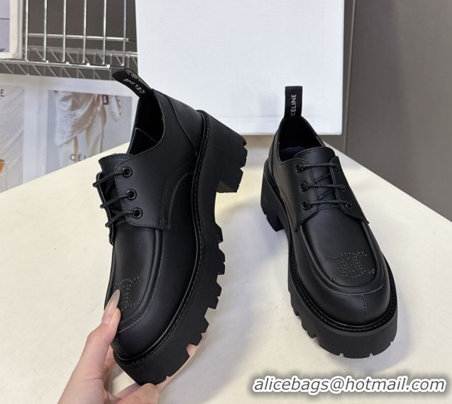 Classic Hot Celine Triomphe Derbies Shoes 5cm in Calfskin Leather Black 0826068