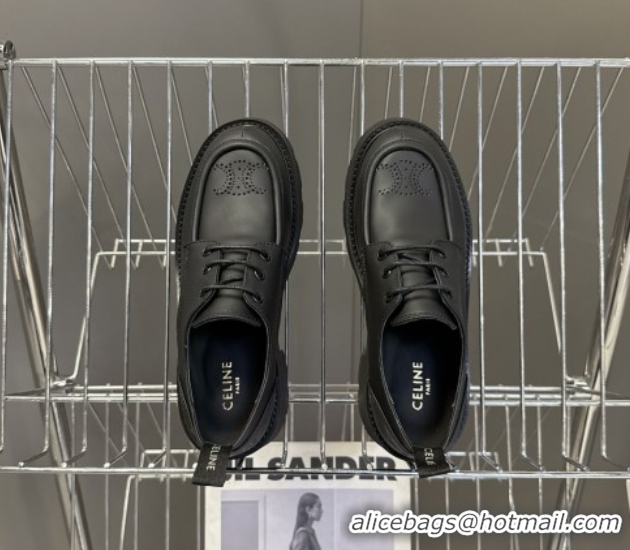 Classic Hot Celine Triomphe Derbies Shoes 5cm in Calfskin Leather Black 0826068