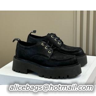 Crafted Celine Triomphe Derbies Shoes 5cm in Waxed Suede Calfskin Black 0826069