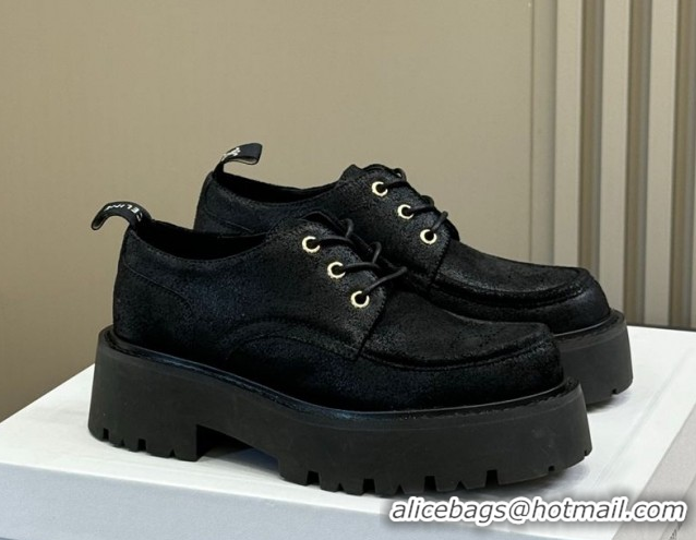 Crafted Celine Triomphe Derbies Shoes 5cm in Waxed Suede Calfskin Black 0826069