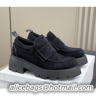Pretty Style Celine Triomphe Loafers 5cm in Suede Black 2025 CE082601
