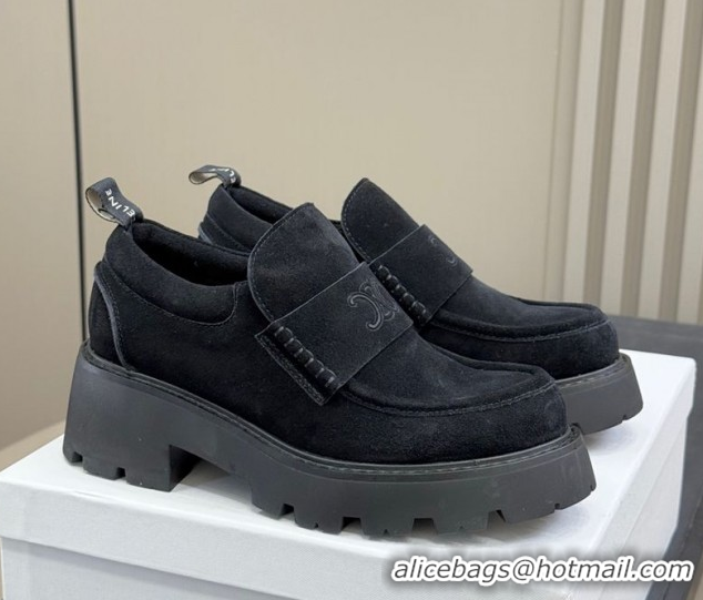 Pretty Style Celine Triomphe Loafers 5cm in Suede Black 2025 CE082601