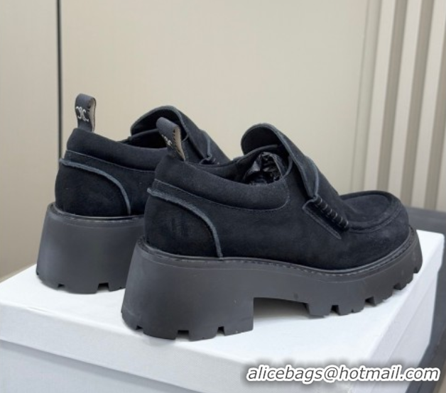 Pretty Style Celine Triomphe Loafers 5cm in Suede Black 2025 CE082601