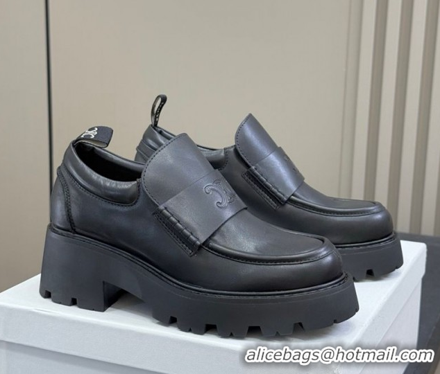 Durable Celine Triomphe Loafers 5cm in Calfskin Black 2025 CE082601