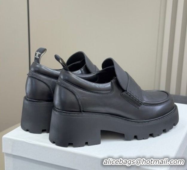 Durable Celine Triomphe Loafers 5cm in Calfskin Black 2025 CE082601
