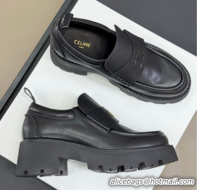 Durable Celine Triomphe Loafers 5cm in Calfskin Black 2025 CE082601