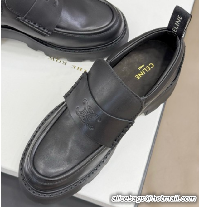 Durable Celine Triomphe Loafers 5cm in Calfskin Black 2025 CE082601