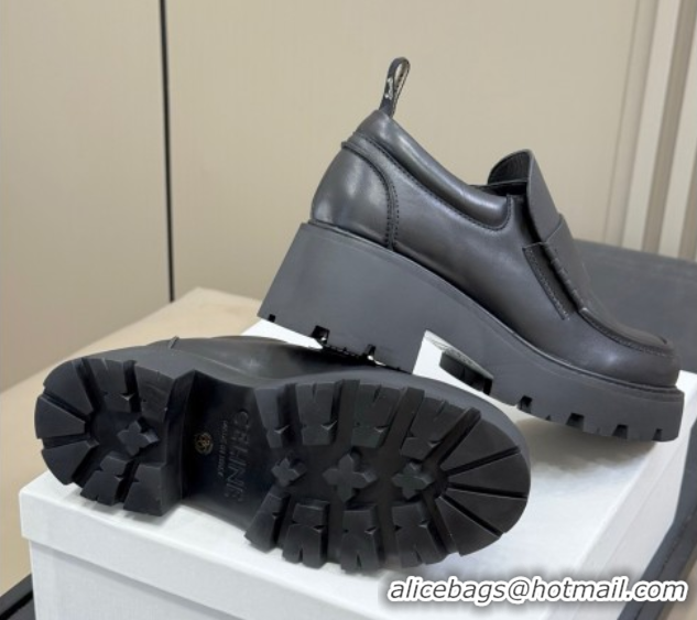 Durable Celine Triomphe Loafers 5cm in Calfskin Black 2025 CE082601