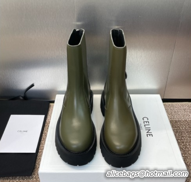 Buy New Cheap Celine Leather Ankle Boots 4.5cm Green 2025 CE082602