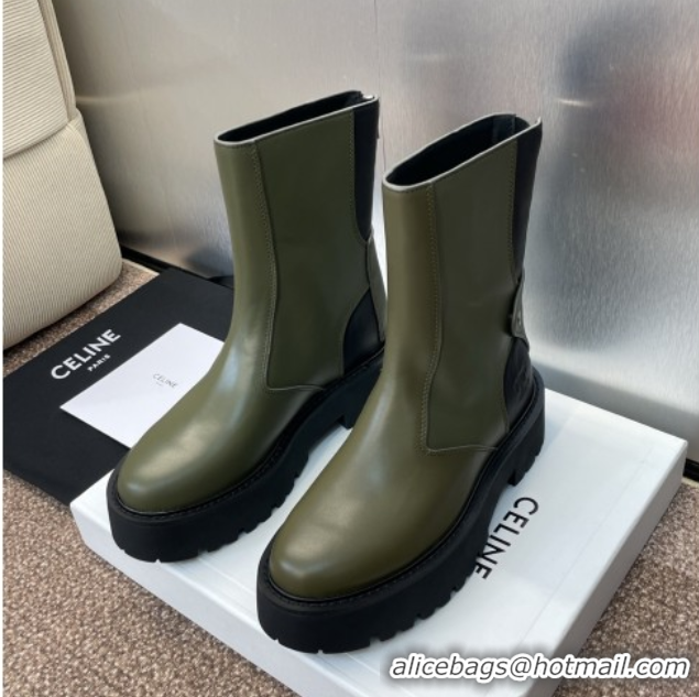 Buy New Cheap Celine Leather Ankle Boots 4.5cm Green 2025 CE082602