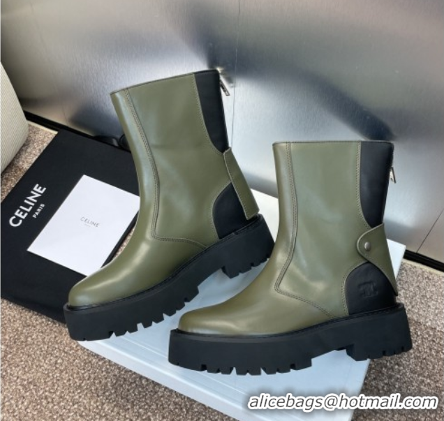 Buy New Cheap Celine Leather Ankle Boots 4.5cm Green 2025 CE082602