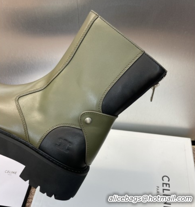 Buy New Cheap Celine Leather Ankle Boots 4.5cm Green 2025 CE082602