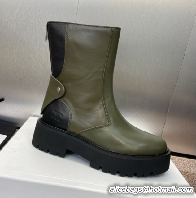 Buy New Cheap Celine Leather Ankle Boots 4.5cm Green 2025 CE082602