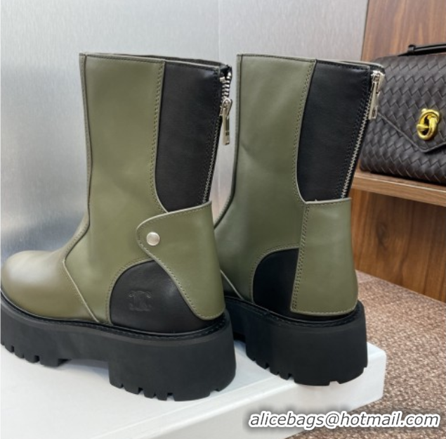 Buy New Cheap Celine Leather Ankle Boots 4.5cm Green 2025 CE082602