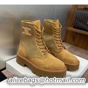Buy Luxury Celine Suede and Fabric Laced-up Ankle Boots 4.5cm Brown 2025 CE082603