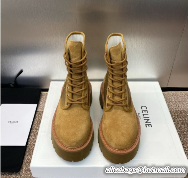 Buy Luxury Celine Suede and Fabric Laced-up Ankle Boots 4.5cm Brown 2025 CE082603
