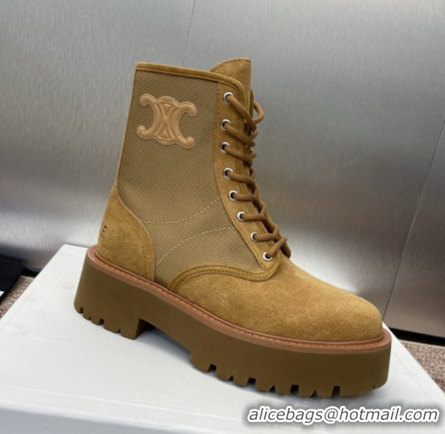 Buy Luxury Celine Suede and Fabric Laced-up Ankle Boots 4.5cm Brown 2025 CE082603