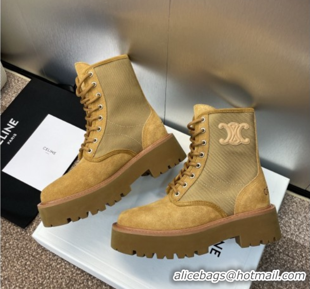 Buy Luxury Celine Suede and Fabric Laced-up Ankle Boots 4.5cm Brown 2025 CE082603
