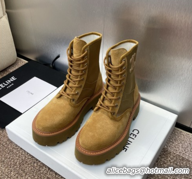 Buy Luxury Celine Suede and Fabric Laced-up Ankle Boots 4.5cm Brown 2025 CE082603