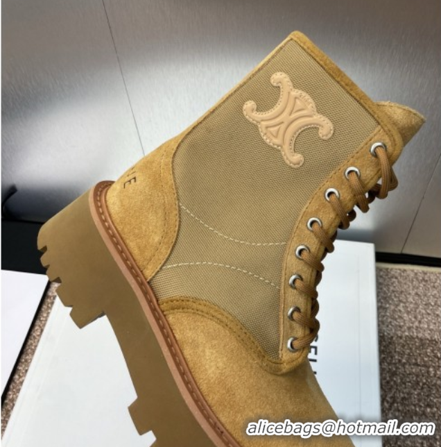 Buy Luxury Celine Suede and Fabric Laced-up Ankle Boots 4.5cm Brown 2025 CE082603