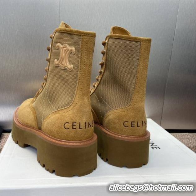 Buy Luxury Celine Suede and Fabric Laced-up Ankle Boots 4.5cm Brown 2025 CE082603
