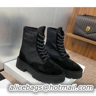 Buy Ladies Celine Suede and Fabric Laced-up Ankle Boots 4.5cm Black 2025 CE082603