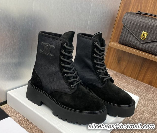 Buy Ladies Celine Suede and Fabric Laced-up Ankle Boots 4.5cm Black 2025 CE082603