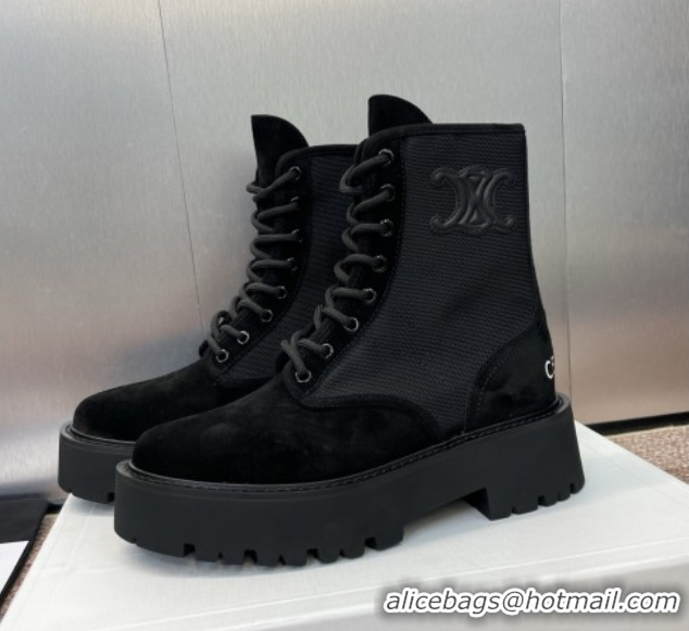 Buy Ladies Celine Suede and Fabric Laced-up Ankle Boots 4.5cm Black 2025 CE082603