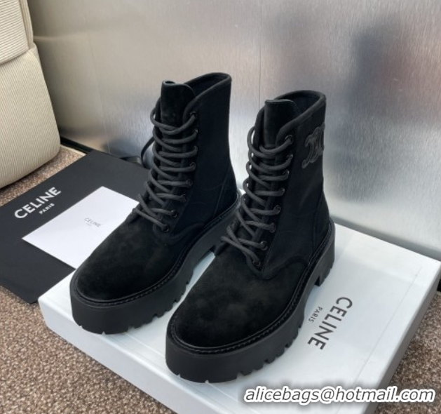 Buy Ladies Celine Suede and Fabric Laced-up Ankle Boots 4.5cm Black 2025 CE082603