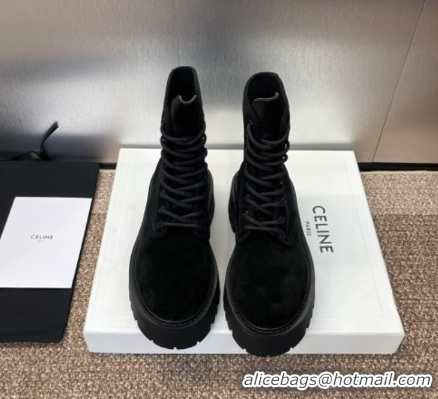 Buy Ladies Celine Suede and Fabric Laced-up Ankle Boots 4.5cm Black 2025 CE082603