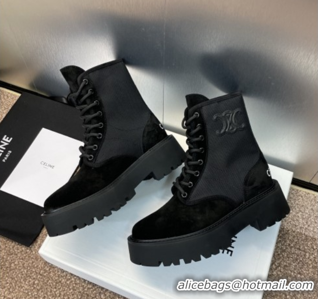 Buy Ladies Celine Suede and Fabric Laced-up Ankle Boots 4.5cm Black 2025 CE082603