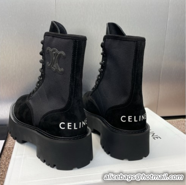 Buy Ladies Celine Suede and Fabric Laced-up Ankle Boots 4.5cm Black 2025 CE082603