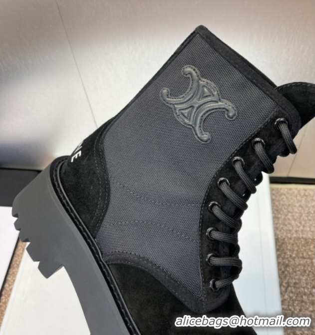 Buy Ladies Celine Suede and Fabric Laced-up Ankle Boots 4.5cm Black 2025 CE082603