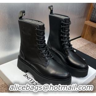 Cheapest Celine Leather Laced-up Ankle Boots 5cm Black 2025 CE082604