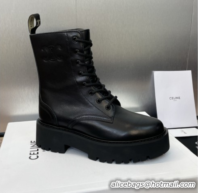 Cheapest Celine Leather Laced-up Ankle Boots 5cm Black 2025 CE082604