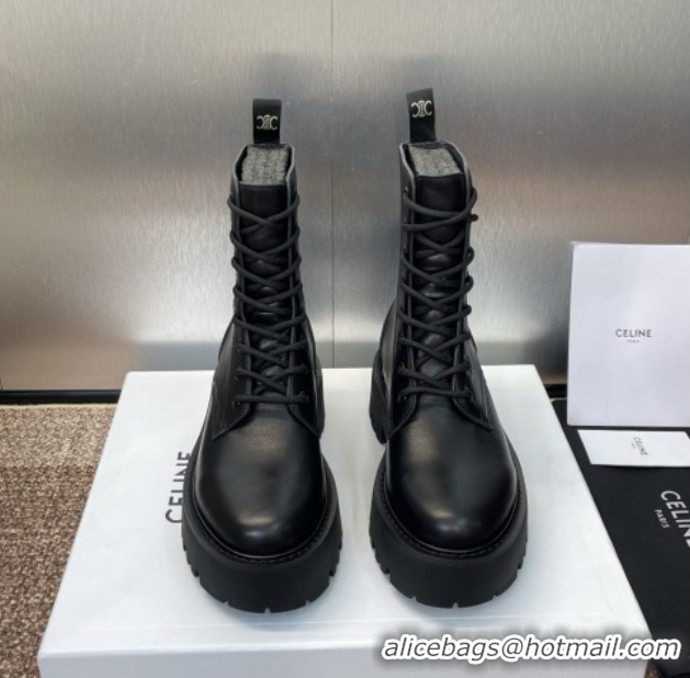 Cheapest Celine Leather Laced-up Ankle Boots 5cm Black 2025 CE082604