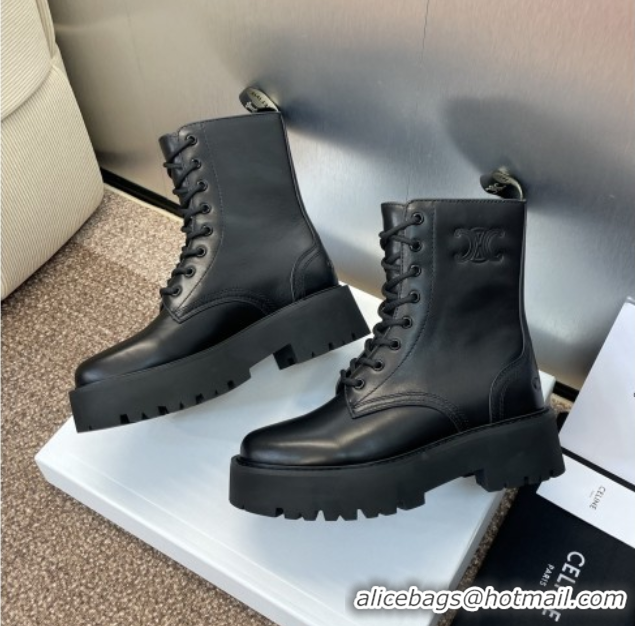 Cheapest Celine Leather Laced-up Ankle Boots 5cm Black 2025 CE082604